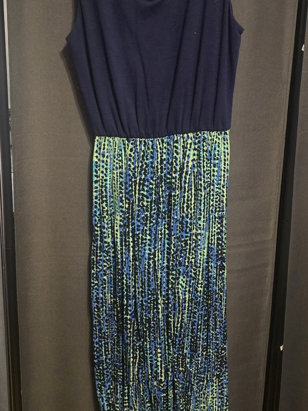 Faded Glory Navy Top with Blue and Green Printed Maxi Skirt